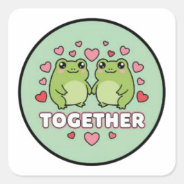 Together Frog Sticker Cute Couple Frogs Holding Ha スクエアシール