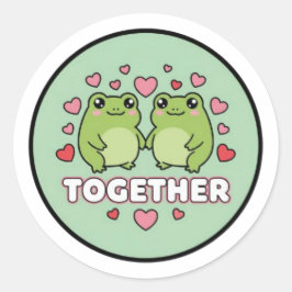 Together Frog Sticker Cute Couple Frogs Holding Ha ラウンドシール