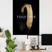 TOGETHER Gold Abstract Brushstroke Art for Couples ポスター (ホームオフィス)