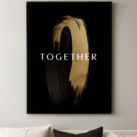 TOGETHER Gold Abstract Brushstroke Art for Couples ポスター