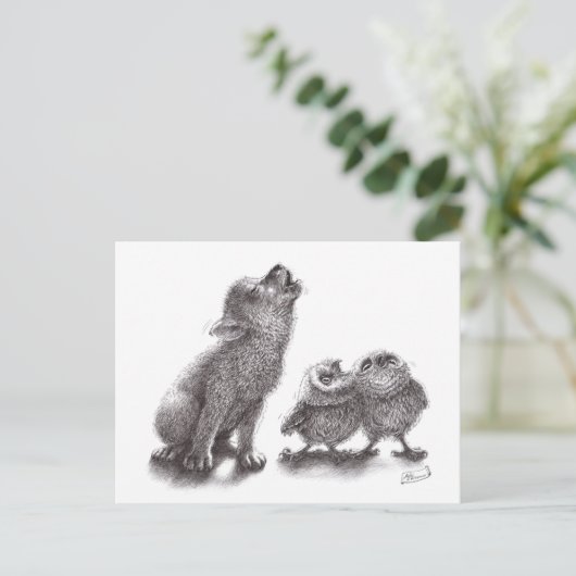 Together Howling - Wolfとフクロウの出会い ポストカード (スタンド正面)