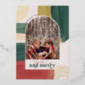 Together & Merry | モダンなクリスマスのフォトアーチ 箔招待状 (正面)