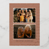 Together & Merry | レトロな5枚の写真のクリスマス 箔シーズンカード (正面)