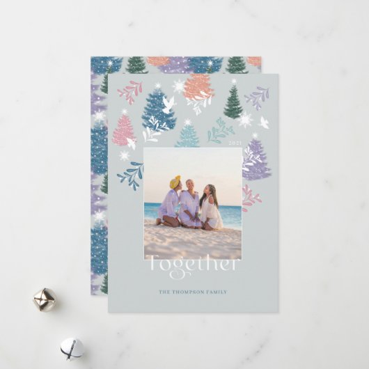 Together Pastelクリスマスツリーフォレストファミリーフォト シーズンカード (正面/裏面インサイチュ)