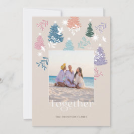 Together Pastelクリスマスツリーフォレストファミリーフォト シーズンカード