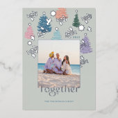 Together Pastelクリスマスツリーフォレストファミリーフォト 箔シーズンカード (正面)
