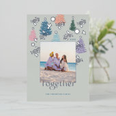 Together Pastelクリスマスツリーフォレストファミリーフォト 箔シーズンカード (立ち正面)