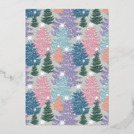 Together Pastelクリスマスツリーフォレストファミリーフォト 箔シーズンカード (裏面)