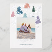 Together Pastelクリスマスツリーフォレストファミリーフォト 箔シーズンカード (正面)
