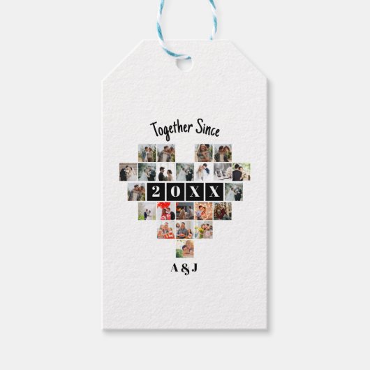 Together Since Year 22 Heart Photo Collage Couple ギフトタグ (正面)