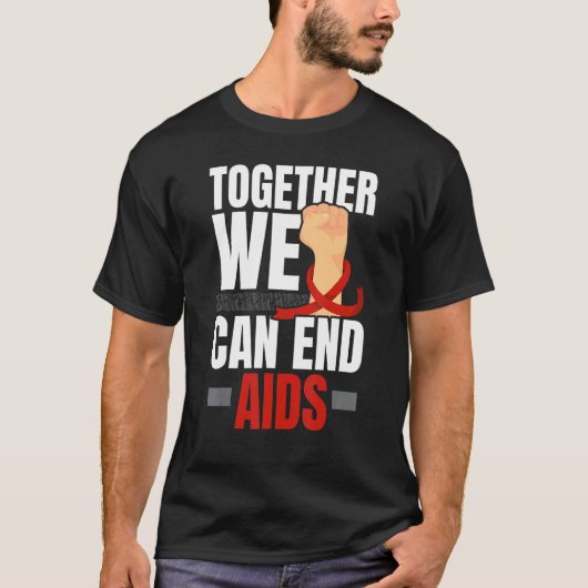 Together We Can End Aids HIV AIDS Awareness Red Ri Tシャツ (正面)