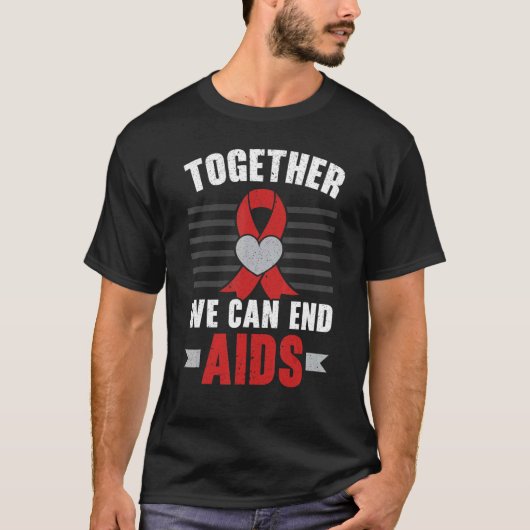 Together We Can End Aids HIV AIDS Awareness Red Ri Tシャツ (正面)