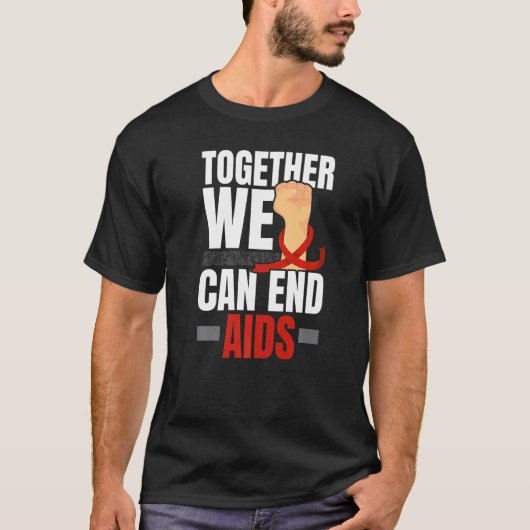 Together We Can End Aids HIV AIDS Awareness Red Ri Tシャツ (正面)