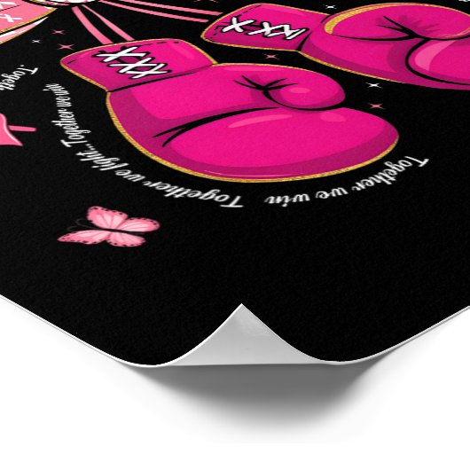 Together We Fight We Win Boxing Gloves Bow Breast  ポスター (角)