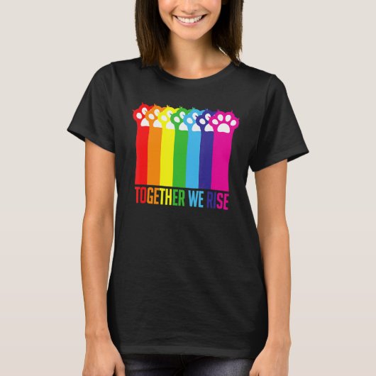 Together We Rise Lgbtq Cat Paws Rainbowプライド国旗 Tシャツ (正面)