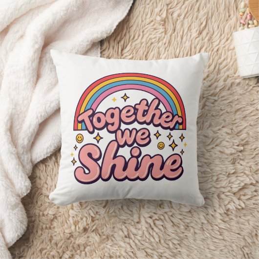 Together We Shine – Rainbow Retro Pride Quote クッション (ブランケット)