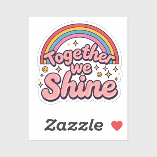 Together We Shine – Rainbow Retro Pride Quote シール (シート)