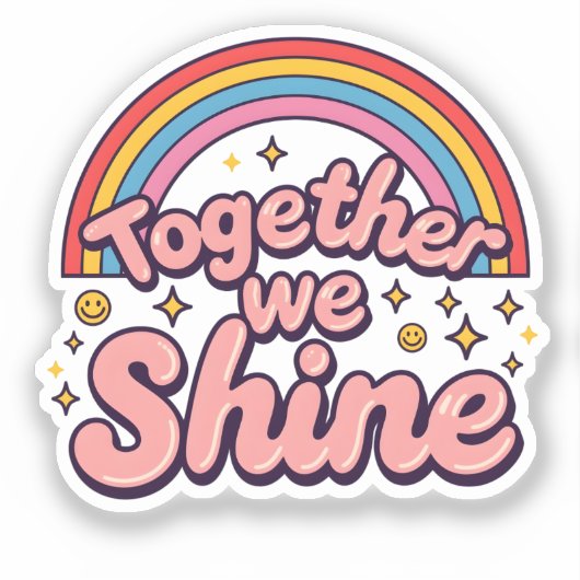 Together We Shine – Rainbow Retro Pride Quote シール (正面)