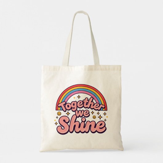 Together We Shine – Rainbow Retro Pride Quote トートバッグ (裏面)