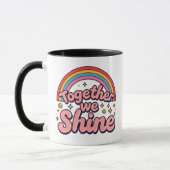 Together We Shine – Rainbow Retro Pride Quote マグカップ (左)