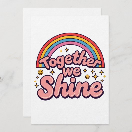 Together We Shine – Rainbow Retro Pride Quote 招待状 (正面/裏面)