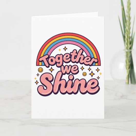 Together We Shine – Rainbow Retro Pride Quote 招待状 (正面)