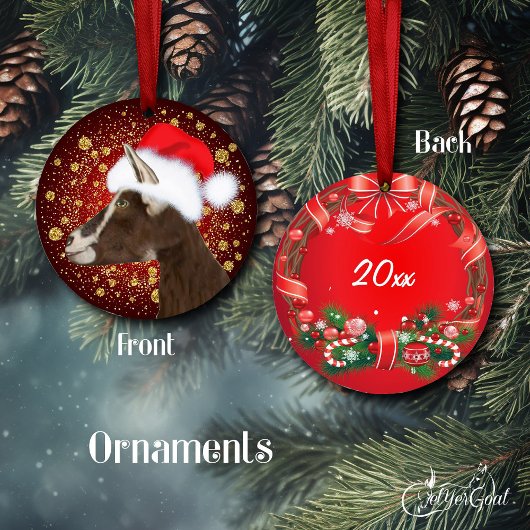 ToggenburgヤギSanta Hatクリスマスオーナメント セラミックオーナメント