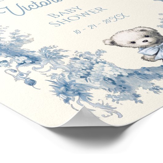 Toileフローラテディベア赤ちゃんシャワー歓迎サイン ポスター (角)