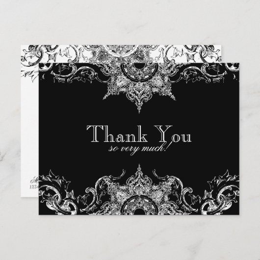 Toile Black n White Damaskありがとうご注意はがき ポストカード (正面/裏面)