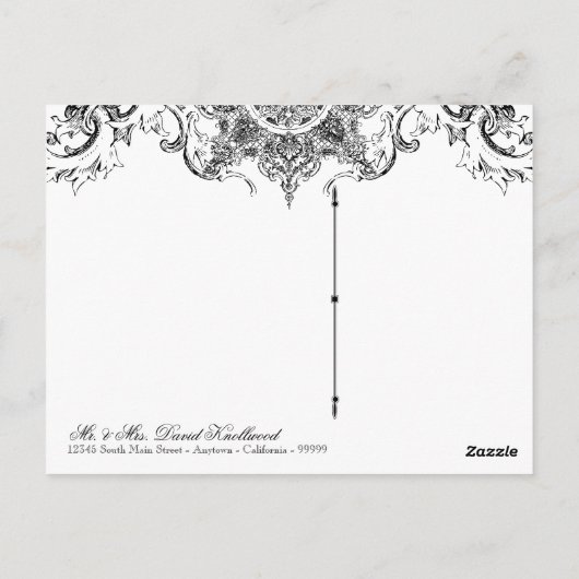 Toile Black n White Damaskありがとうご注意はがき ポストカード (裏面)