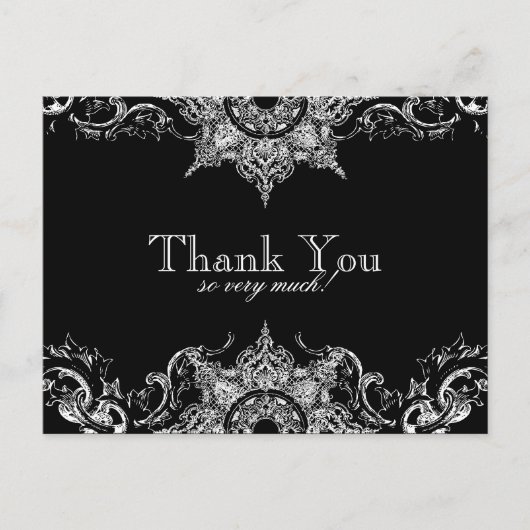 Toile Black n White Damaskありがとうご注意はがき ポストカード (正面)