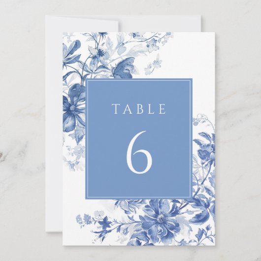 Toile Blueフランスのフローラ結婚のテーブル番号記号 招待状 (正面)