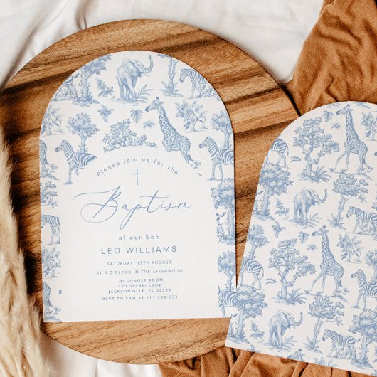 Toile Boy Baptism Safari Chinoiserie Invitation 招待状