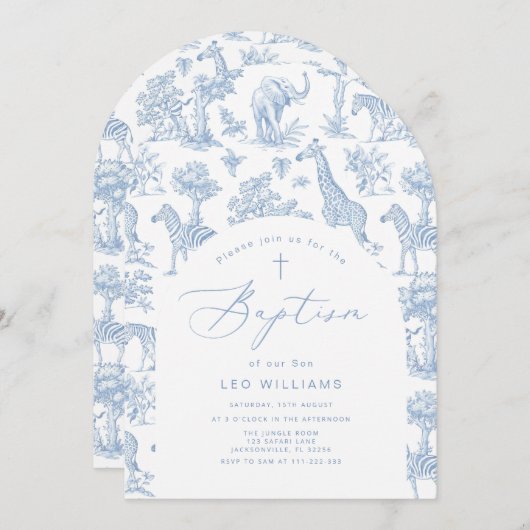 Toile Boy Baptism Safari Chinoiserie Invitation 招待状 (正面/裏面)