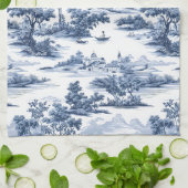 Toile de jouy，ブルー中国，磁器，ブルーウィロー キッチンタオル (折り畳み)