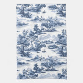 Toile de jouy，ブルー中国，磁器，ブルーウィロー キッチンタオル (縦)
