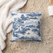 Toile de jouy，ブルー中国，磁器，ブルーウィロー クッション (ブランケット)