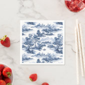 Toile de jouy，ブルー中国，磁器，ブルーウィロー スタンダードカクテルナプキン (インサイチュ)