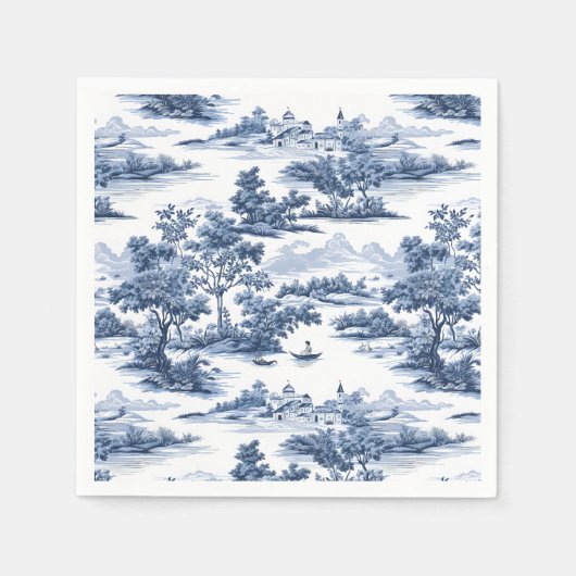 Toile de jouy，ブルー中国，磁器，ブルーウィロー スタンダードカクテルナプキン (正面)