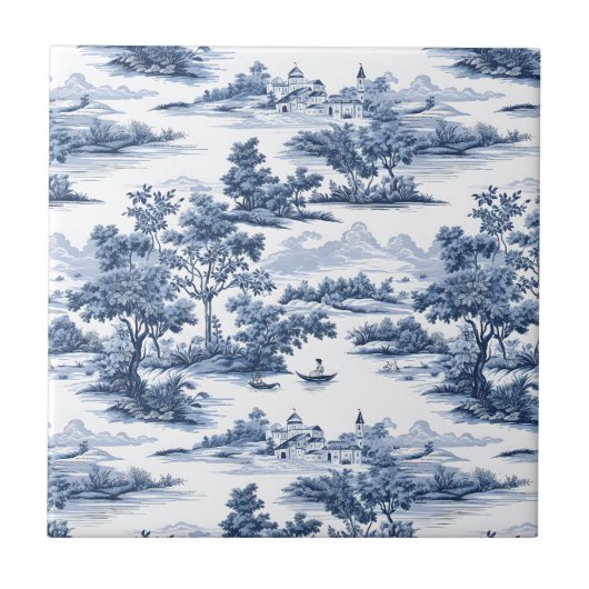 Toile de jouy,ブルー中国,磁器,ブルーウィロー タイル (正面)