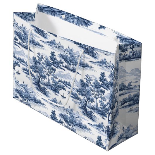 Toile de jouy，ブルー中国，磁器，ブルーウィロー ラージペーパーバッグ (正面アングル)