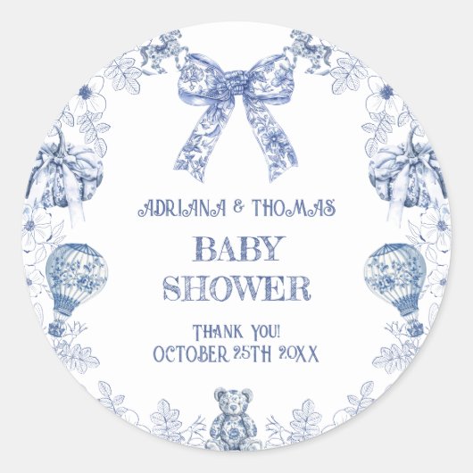 Toile de jouy baby shower 感謝してい you ラウンドシール (正面)