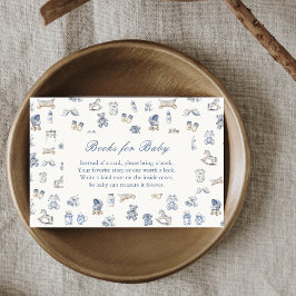 Toile De Jouy Baby Shower Blue Bow Books for Baby エンクロージャーカード