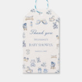 Toile De Jouy Baby Shower Blue Bow Boy ギフトタグ (正面)