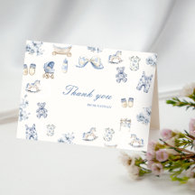 Toile De Jouy Baby Shower Blue Bow Boy
