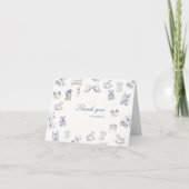 Toile De Jouy Baby Shower Blue Bow Boy サンキューカード (正面)
