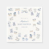 Toile De Jouy Baby Shower Blue Bow Boy スタンダードカクテルナプキン (正面)
