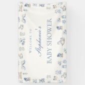 Toile De Jouy Baby Shower Blue Bow Boy 横断幕 (縦)