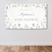 Toile De Jouy Baby Shower Blue Bow Boy 横断幕