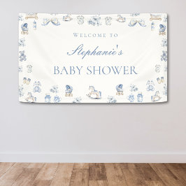 Toile De Jouy Baby Shower Blue Bow Boy 横断幕